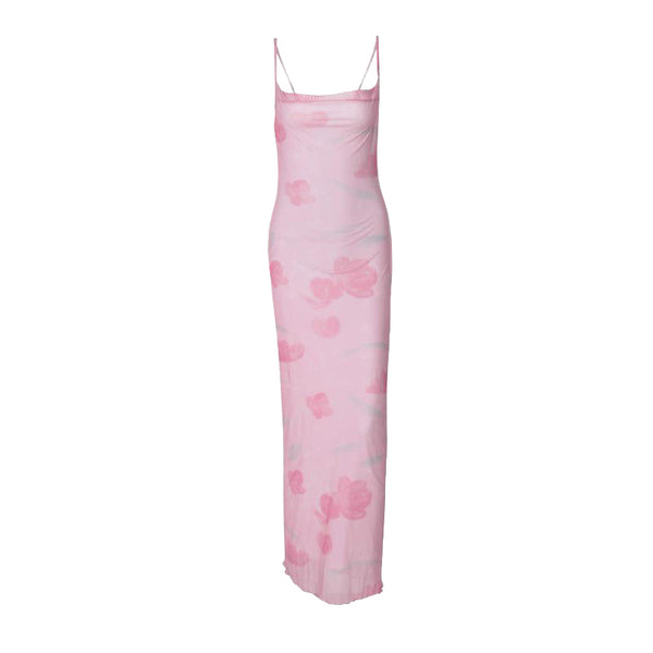 Robe longue camisole dos nu nouée en maille imprimée 