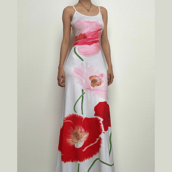 Robe longue à imprimé floral et col en U 