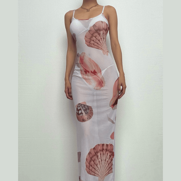 Robe longue camisole en maille transparente à imprimé fleuri | robe Samba 