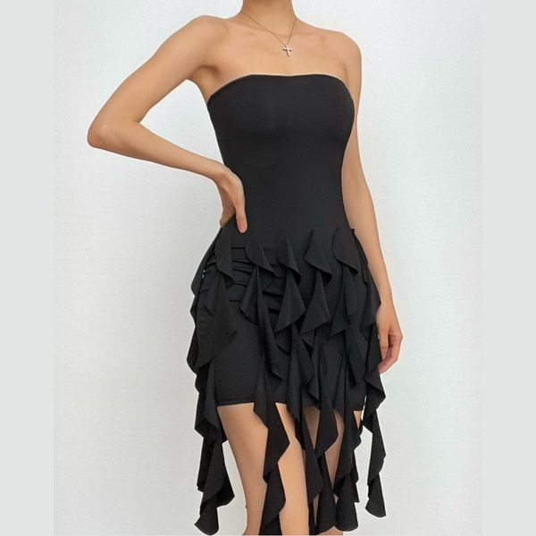 Robe mini tube unie sans manches et dos nu à volants | robe tango rouge 
