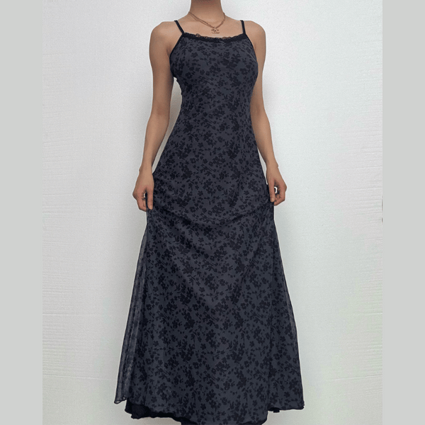 Robe midi camisole dos nu à volants et ourlet en dentelle 