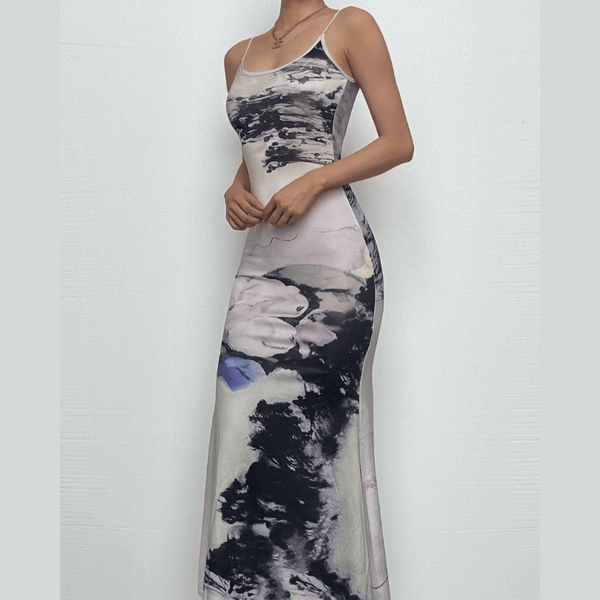 Robe longue froncée à imprimé floral et col en U 
