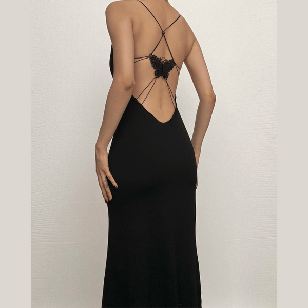 Robe longue à imprimé papillon brodé 