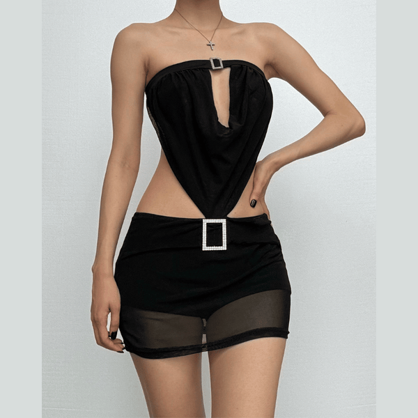 Mini-robe tube en maille froncée transparente avec boucle 