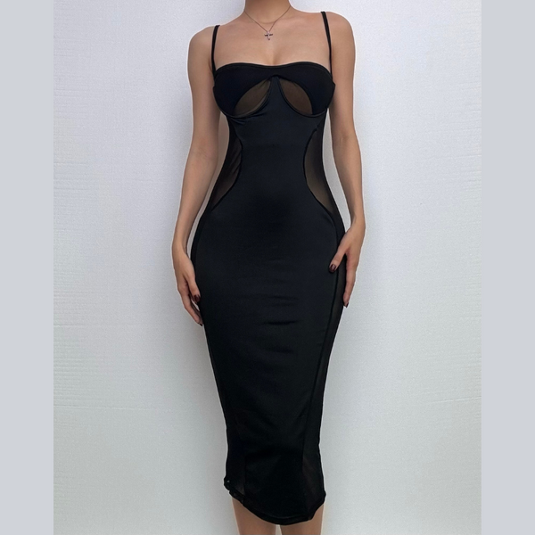 Robe midi en patchwork de maille à col en cœur 