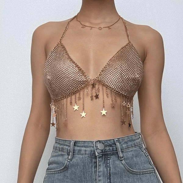 Haut bralette dos nu avec chaîne en métal et décor étoile 