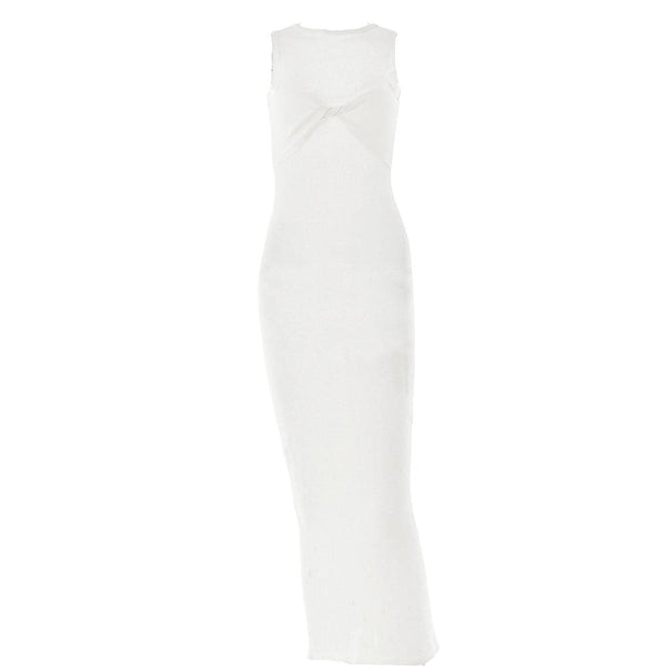 Robe longue unie sans manches à col ras du cou et dos nu 