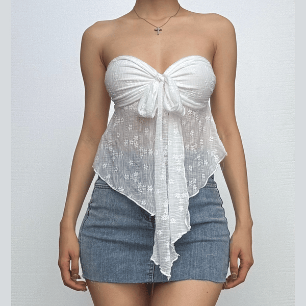 Sweetheart neck ruched ruffle tube top