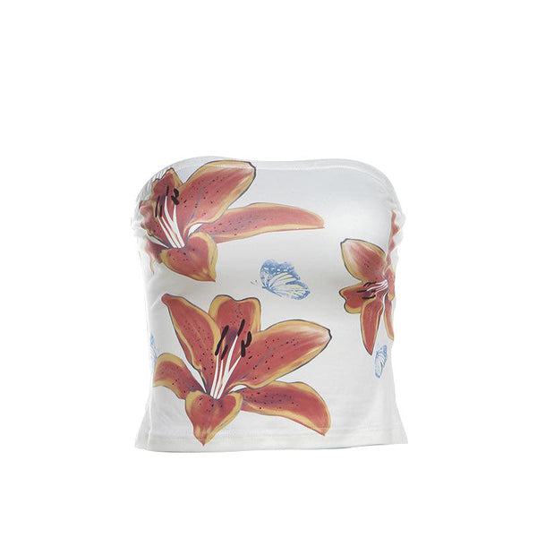 Haut tube dos nu à imprimé fleurs et papillons 