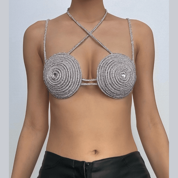 Haut de soutien-gorge contrasté à chaîne métallique et perles 