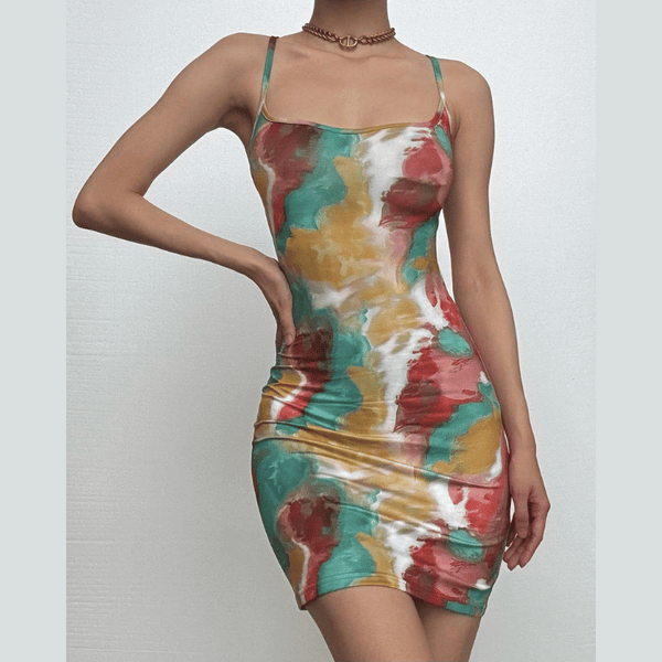 Mini-robe caraco dos nu à lacets tie dye 