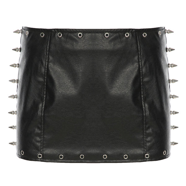PU leather rivet mini skirt