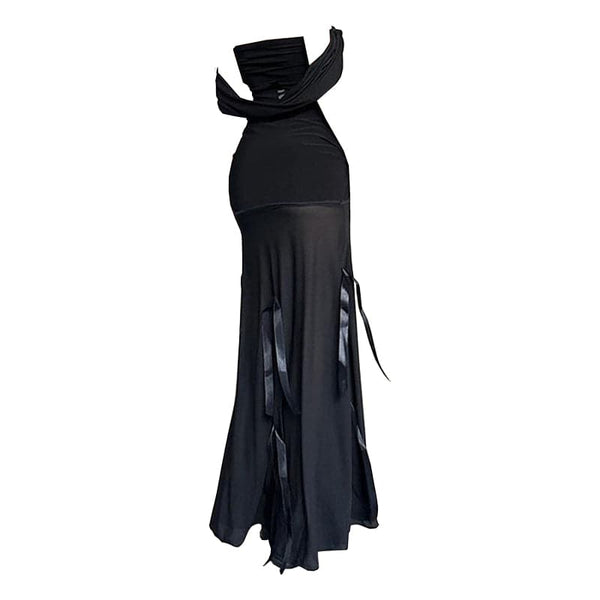 Robe longue en maille à ruban bidirectionnel et épaules dénudées 