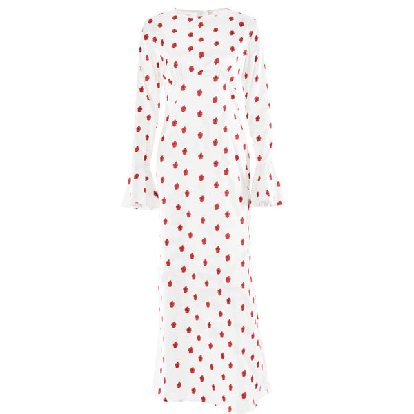 Robe longue zippée à manches longues évasées et imprimé fleuri 