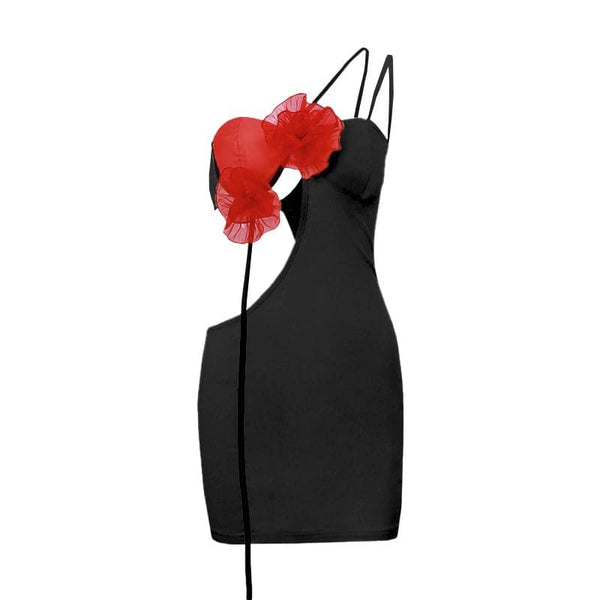 Mini-robe asymétrique à bretelles et appliques florales 