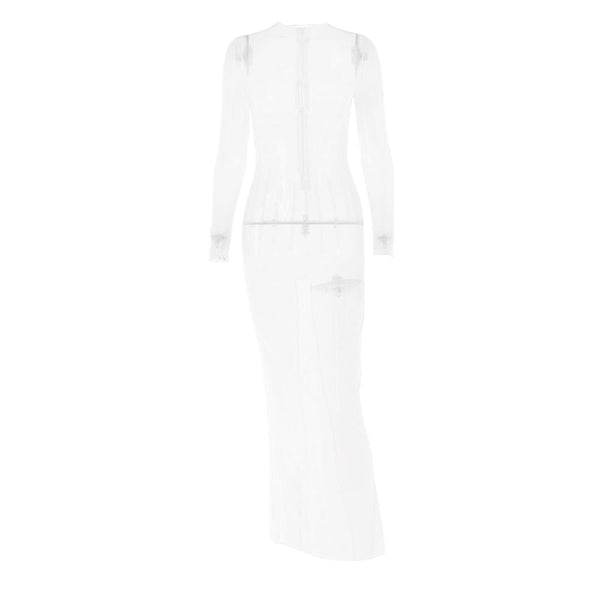 Robe longue à manches longues en maille transparente avec fermeture éclair | robe samba 