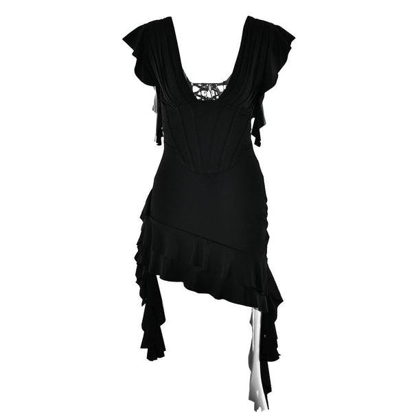 Robe courte à lacets et volants irréguliers à col en V | Robe de tango rouge 