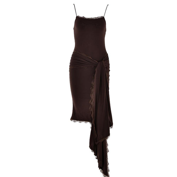Robe midi à volants irréguliers et ourlet en dentelle 