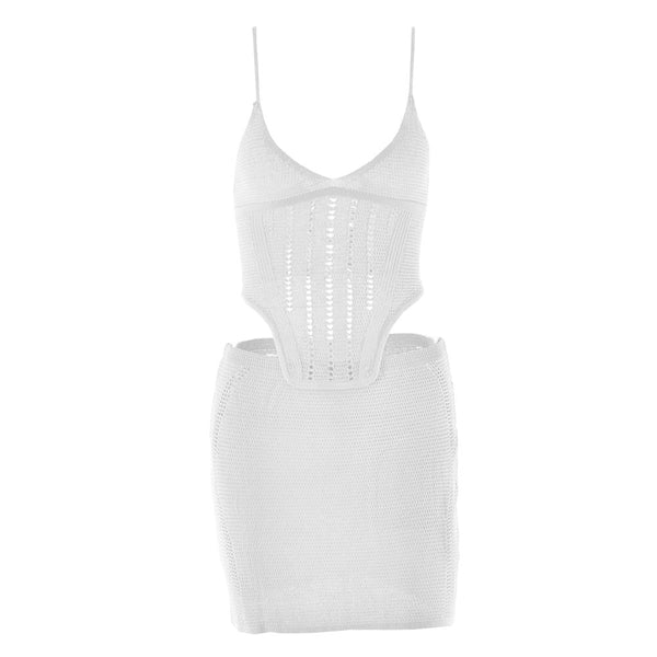 Ensemble mini-jupe camisole dos nu en tricot à col en V 