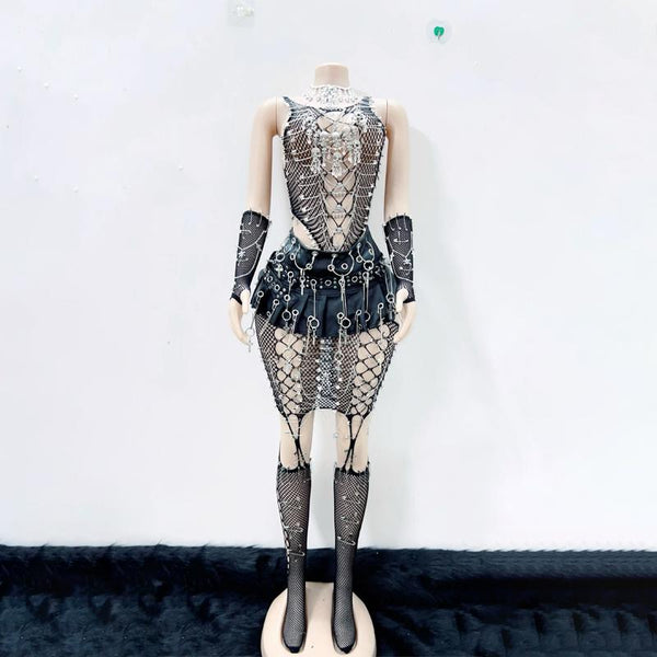 Skull fishnet hollow out tank top