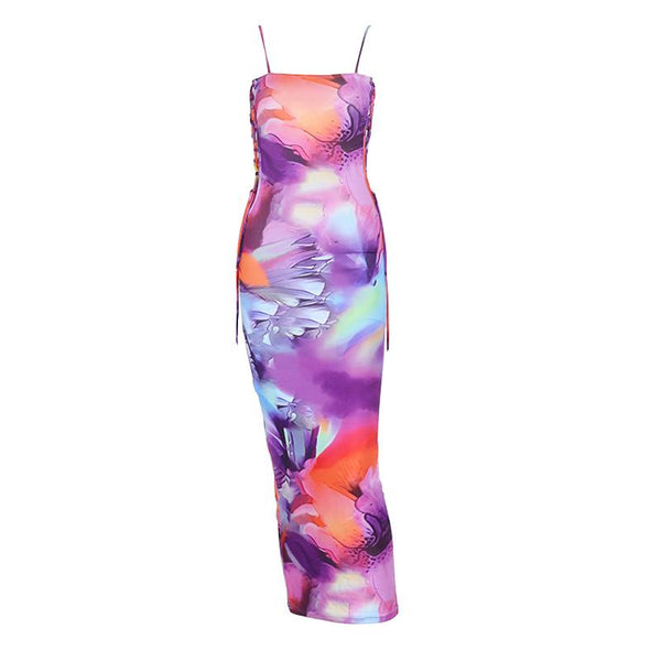 Robe midi à imprimé à lacets et dos nu contrasté 