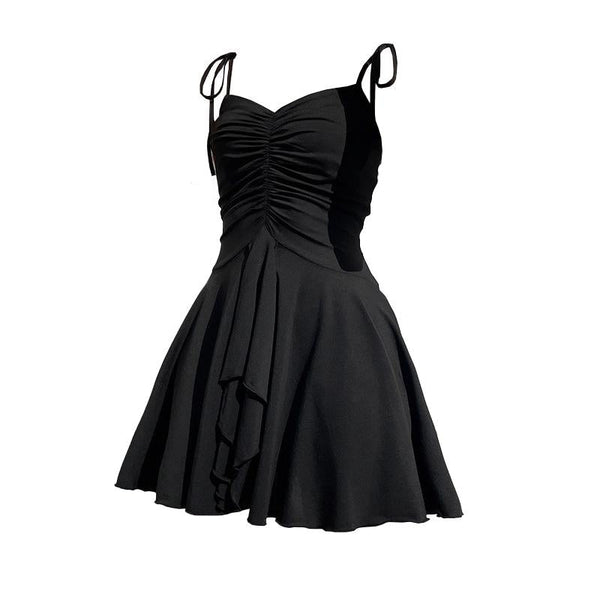 Mini-robe camisole unie à volants noués et froncés 