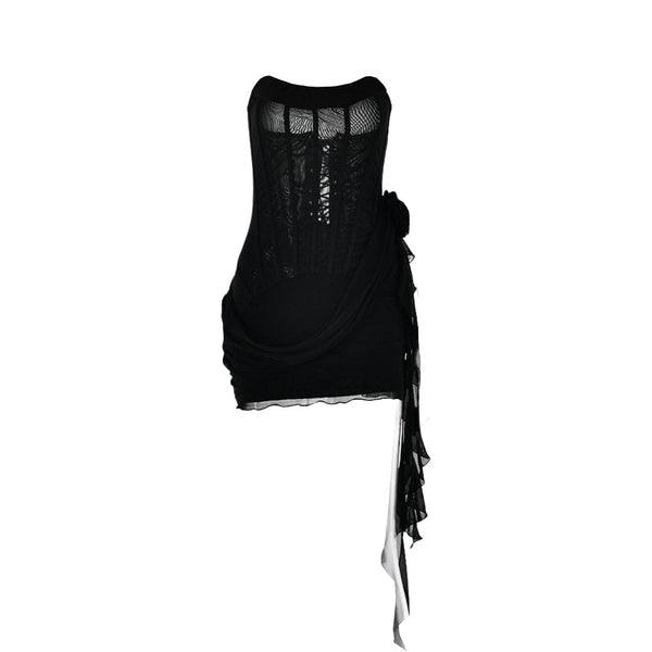 Robe mini bustier à col en U et volants avec appliques florales 