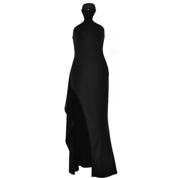 Robe longue irrégulière à fente haute et fermeture éclair 