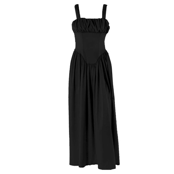 Robe longue en satin à col camisole et fermeture éclair avec corset froncé 