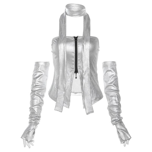 Gants métalliques à fermeture éclair et haut tube 