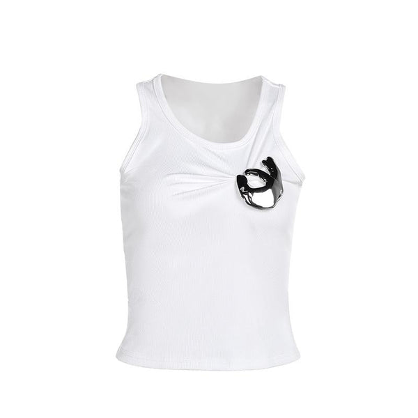 Débardeur uni froncé avec appliques métalliques 