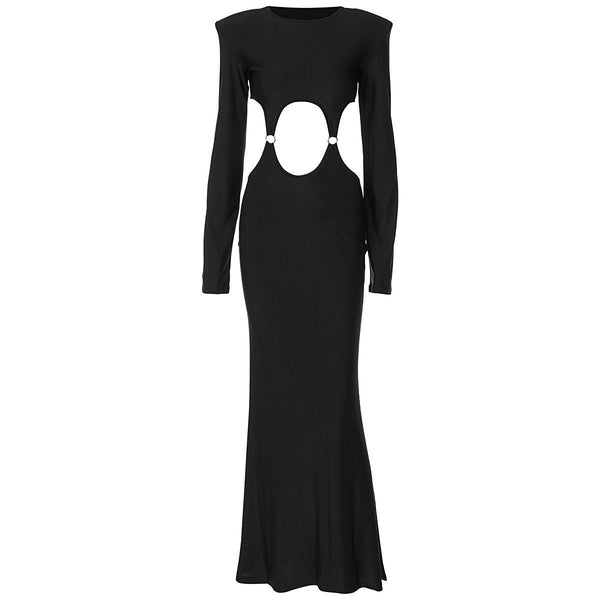 Robe longue rembourrée à manches longues et anneau en O creux 