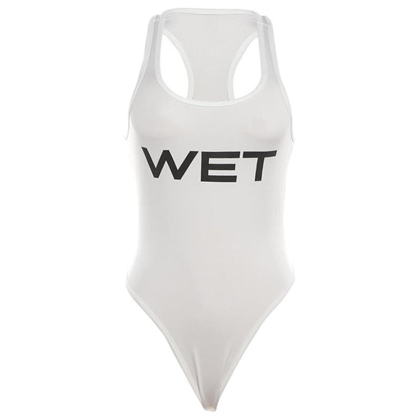 Body sans manches à col en U et motif « WET » contrasté 