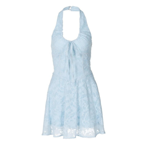 Mini-robe froncée à boutons et à nouer texturés à licou 