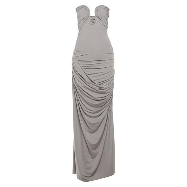 Robe longue tube irrégulière à col en cœur froncé 