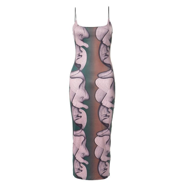 Robe midi à imprimé abstrait contrasté et col en U 