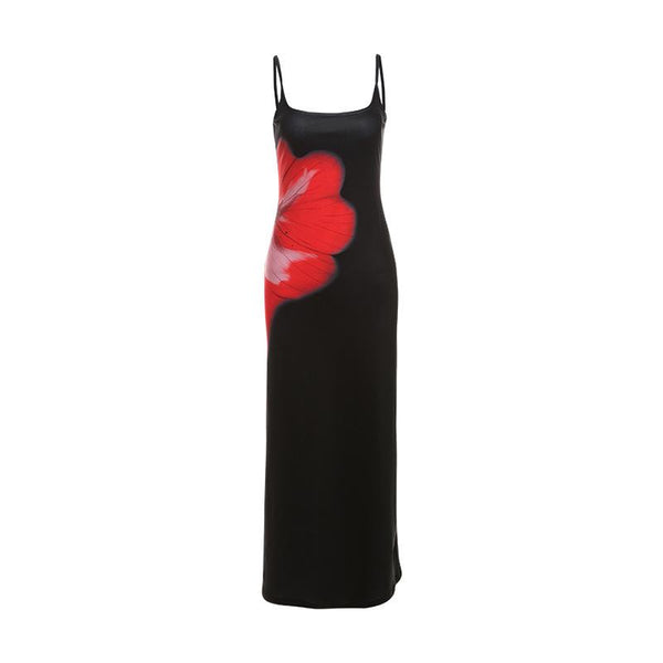Robe maxi maxi à imprimé fleuri et col carré contrasté 