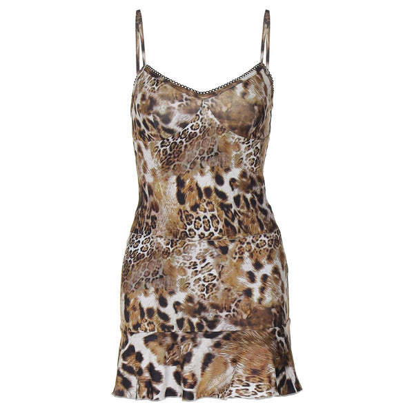 Ensemble jupe camisole à volants et col en V à imprimé léopard 