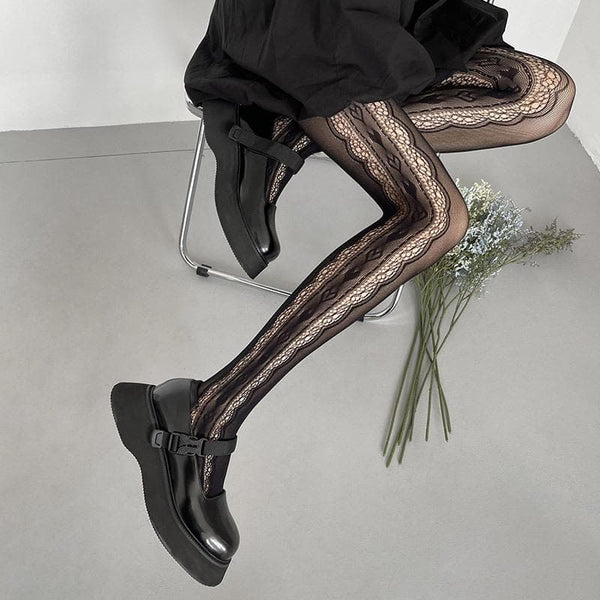 Collants résille ajourés en dentelle unie 