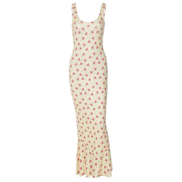 Robe longue à imprimé fleuri et col en U 