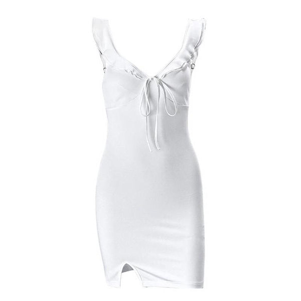 Mini-robe camisole dos nu fendue à col en V 
