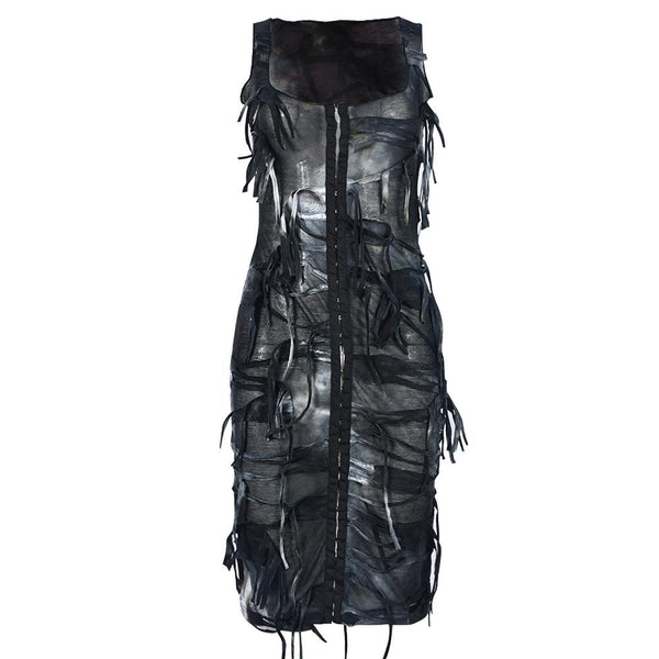 Robe midi à col carré et boutons tie dye 