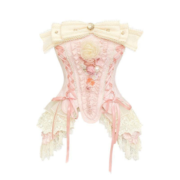 Haut bustier en dentelle avec appliques florales et nœud papillon 