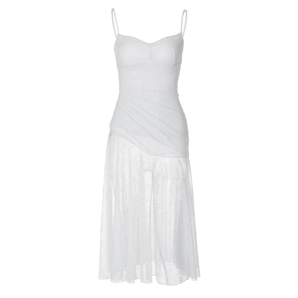 Robe midi transparente en dentelle froncée 
