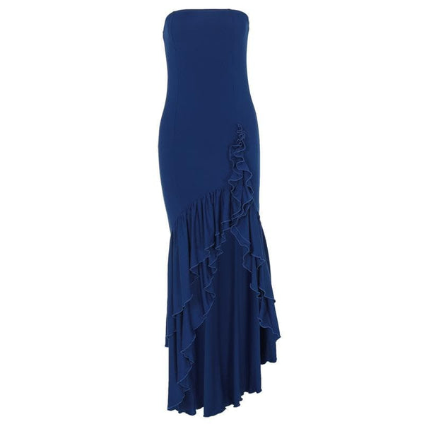 Robe longue tube unie irrégulière à volants 