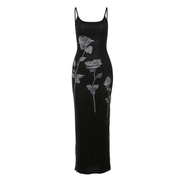 Robe longue camisole en maille à imprimé rose et col en U 