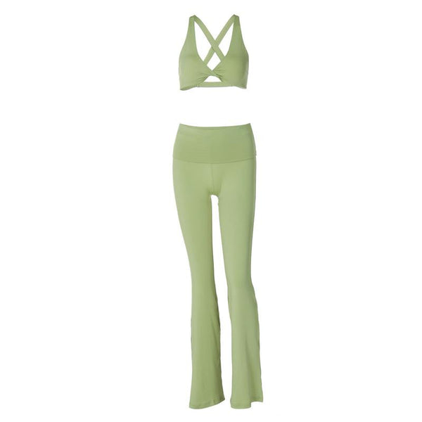 Ensemble pantalon court froncé à col en V et dos croisé 
