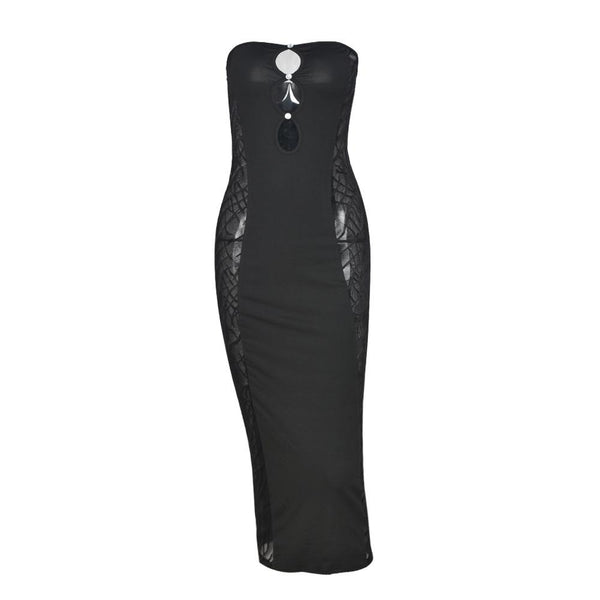 Robe midi tube dos nu en maille perlée ajourée 