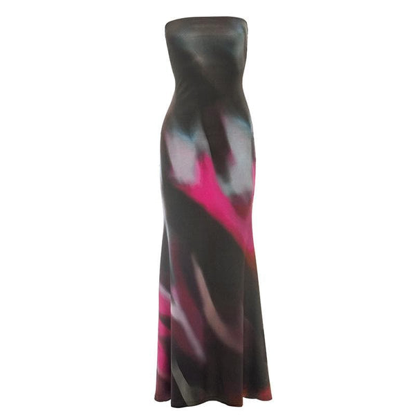 Robe longue tube contrastée à dos nu imprimée 