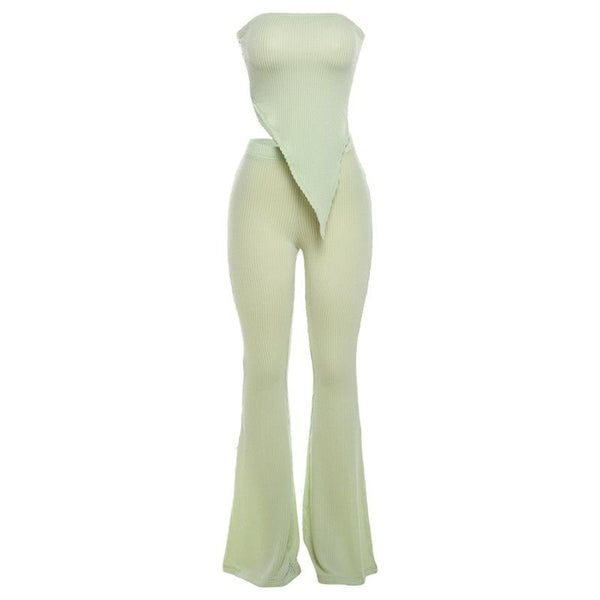 Ensemble pantalon tube uni taille haute à texture irrégulière et dos nu 